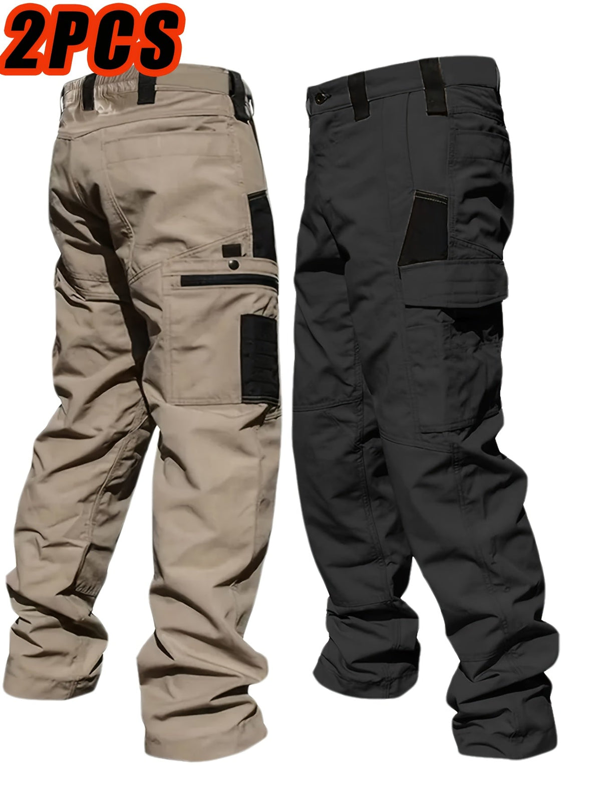 Pantalon cargo tactique pour homme, lot de 2, tissu ripstop, multi-poches, pantalon de travail d'extérieur pour camping, randonnée, chasse, pêche, coupe droite, passants de ceinture, S-XXXL