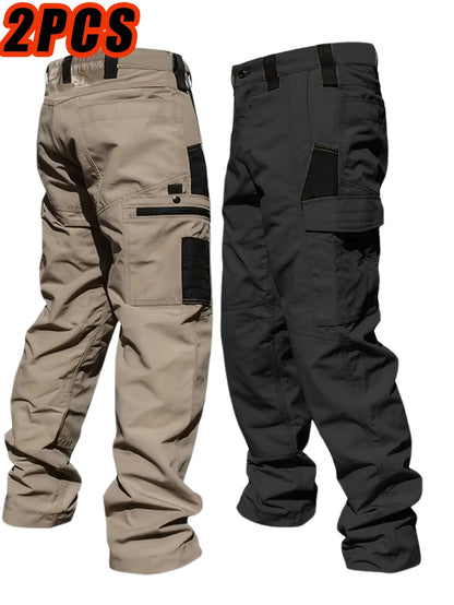 Pantalon cargo tactique pour homme, lot de 2, tissu ripstop, multi-poches, pantalon de travail d'extérieur pour camping, randonnée, chasse, pêche, coupe droite, passants de ceinture, S-XXXL