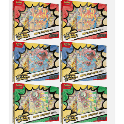 Coffret de collection Pokémon JCC Mega Évolution Ascended Heroes ex – Scellé en usine, lot de 6, incluant une carte promo brillante Mega Méganium/Roitiflam/Aligatueur ex, une carte lenticulaire et 4 boosters par coffret – Coffret de collection premium