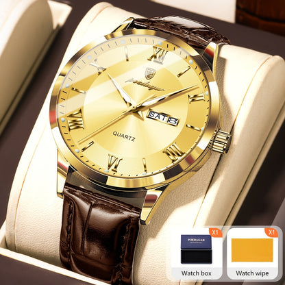 Montre à quartz pour homme POEDAGAR, étanche, cadran lumineux, affichage du calendrier et de la semaine – Montre-bracelet analogique de sport décontracté, boîtier en alliage, 11 couleurs argent, or, noir, bleu, cadeau pour homme