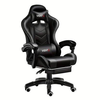 Chaise de jeu ergonomique à dossier haut style course avec repose-pieds et soutien lombaire – Chaise de bureau pivotante inclinable réglable, 8 couleurs