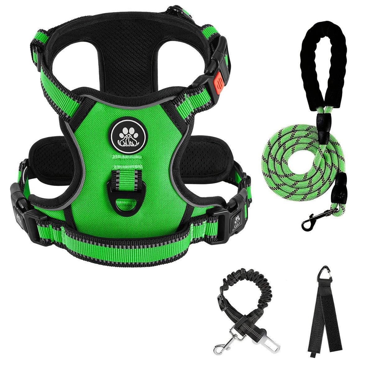 Ensemble harnais anti-traction pour chien avec laisse rétractable, ceinture de sécurité et collier – Harnais gilet entièrement réfléchissant, réglable et respirant avec poignée pour petits et grands chiens, tailles XS–XL