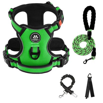 Ensemble harnais anti-traction pour chien avec laisse rétractable, ceinture de sécurité et collier – Harnais gilet entièrement réfléchissant, réglable et respirant avec poignée pour petits et grands chiens, tailles XS–XL