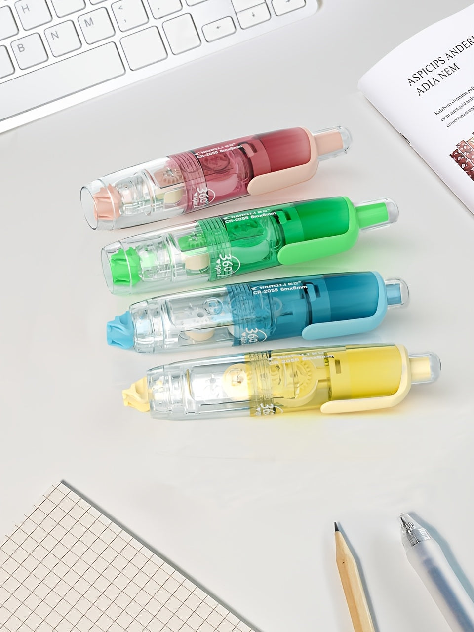 Ruban correcteur rétractable avec recharges – Correction d'erreurs instantanée et propre pour l'école, le bureau et la maison, 1 unité + 2 recharges ou lot de 4 + 8 recharges, ruban correcteur sec et lisse pour la rentrée scolaire