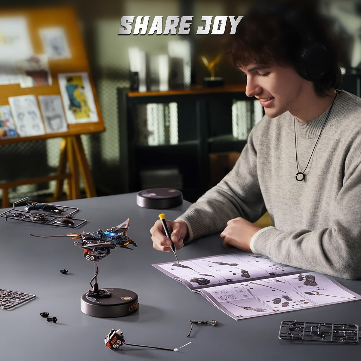 ROBOTIME Puzzle 3D en métal Raie Manta Kit de modèle mécanique MI06 Assemblage DIY Cadeau d'ingénierie pour adultes et adolescents 14+ Décoration de bureau à domicile