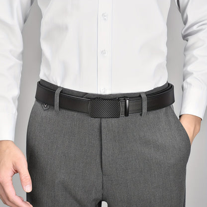 Ceinture habillée à cliquet pour homme en cuir avec boucle automatique – Boucle en alliage de zinc, taille ajustable de 71 cm à 117 cm , 8 styles, ceinture de ville, cadeau idéal pour mari, fête des pères et Noël