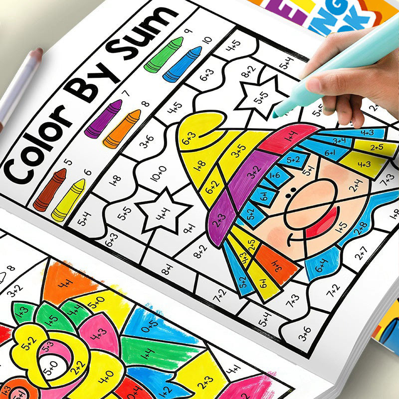 Livre de coloriage par numéro pour enfants - Livre de coloriage avec exercices d'addition et de soustraction, kit créatif d'apprentissage du dessin, cahier d'exercices éducatif et ludique pour garçons et filles de 3 à 8 ans