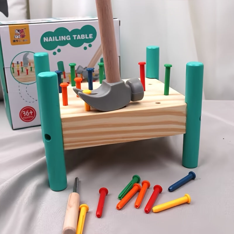 Jouet à marteler pour tout-petits, set de clous à frapper cinq couleurs, reconnaissance des couleurs, coordination œil-main, jouet éducatif STEM interactif parent-enfant, cadeau d'anniversaire ou de Noël pour enfants