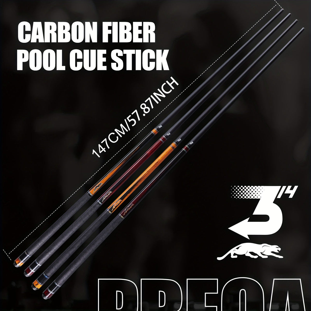 Queue de billard en fibre de carbone PREDAIDR série SP 58" – Queue de billard professionnelle à faible déflexion, procédé 12,5 mm, grip en cuir, joint 3/8x8, 19-20 oz