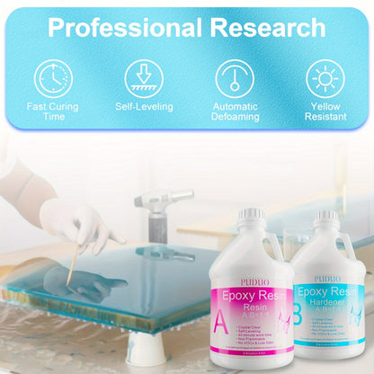 Kit de résine époxy ultra transparente en 2 parties, sans bulles, résistante au jaunissement, autonivelante pour comptoirs, tables rivière, moulage, revêtement, travaux manuels - 32oz 72oz durcissement rapide 1 gallon avec pompe