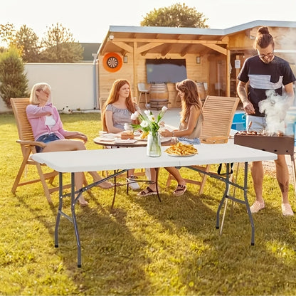 Table pliante de 1,2 m ou 1,8 m, table de camping extérieure robuste et portable avec pieds verrouillables, table pliable en plastique légère pour pique-nique, fête, camping-car, repas, événements – Blanc