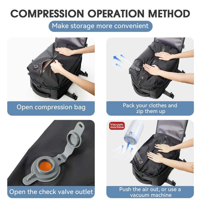 Sac à dos de voyage avec pompe à vide – Sac de transport pour ordinateur portable extensible, grande capacité, gain de place, en tissu Oxford pour hommes et femmes, randonnée, camping et voyage
