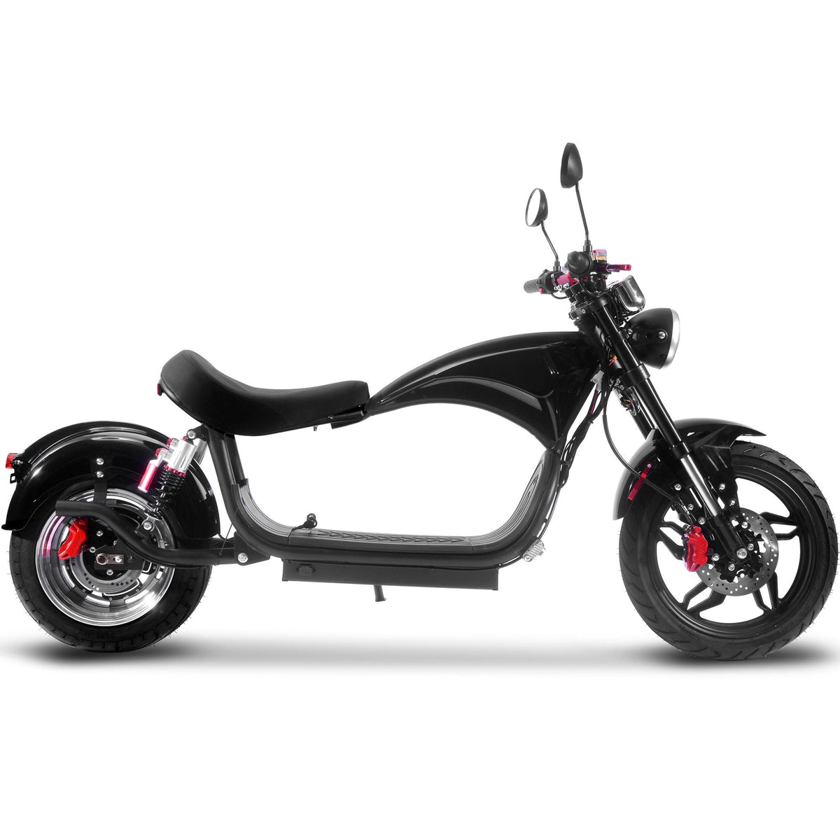 Trottinette électrique au lithium MotoTec Raven 60V 2500W – 45 km/h, autonomie de 55 à 80 km, batterie 30Ah, freins hydrauliques, éclairage LED avant et arrière, rétroviseurs et klaxon – Scooter électrique haute performance pour adultes