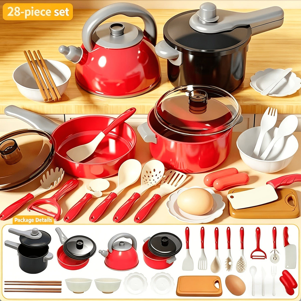 Mini cuisine jouet pour enfants – Ensemble d'imitation avec ustensiles et nourriture, jeu éducatif pour les 3 à 6 ans, cadeau idéal pour anniversaire, Halloween ou Noël pour filles et garçons
