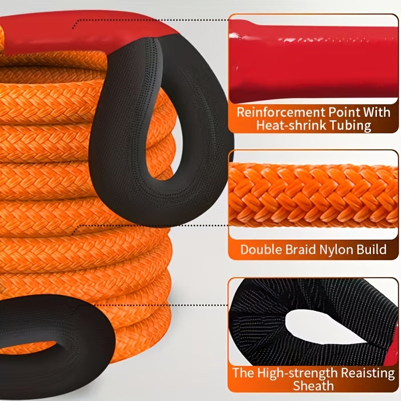 Corde de récupération cinétique 22 tonnes 48501 lbs – Corde de remorquage en nylon robuste avec manilles et sac de rangement pour camion, SUV, UTV, VTT, sauvetage d'urgence tout-terrain