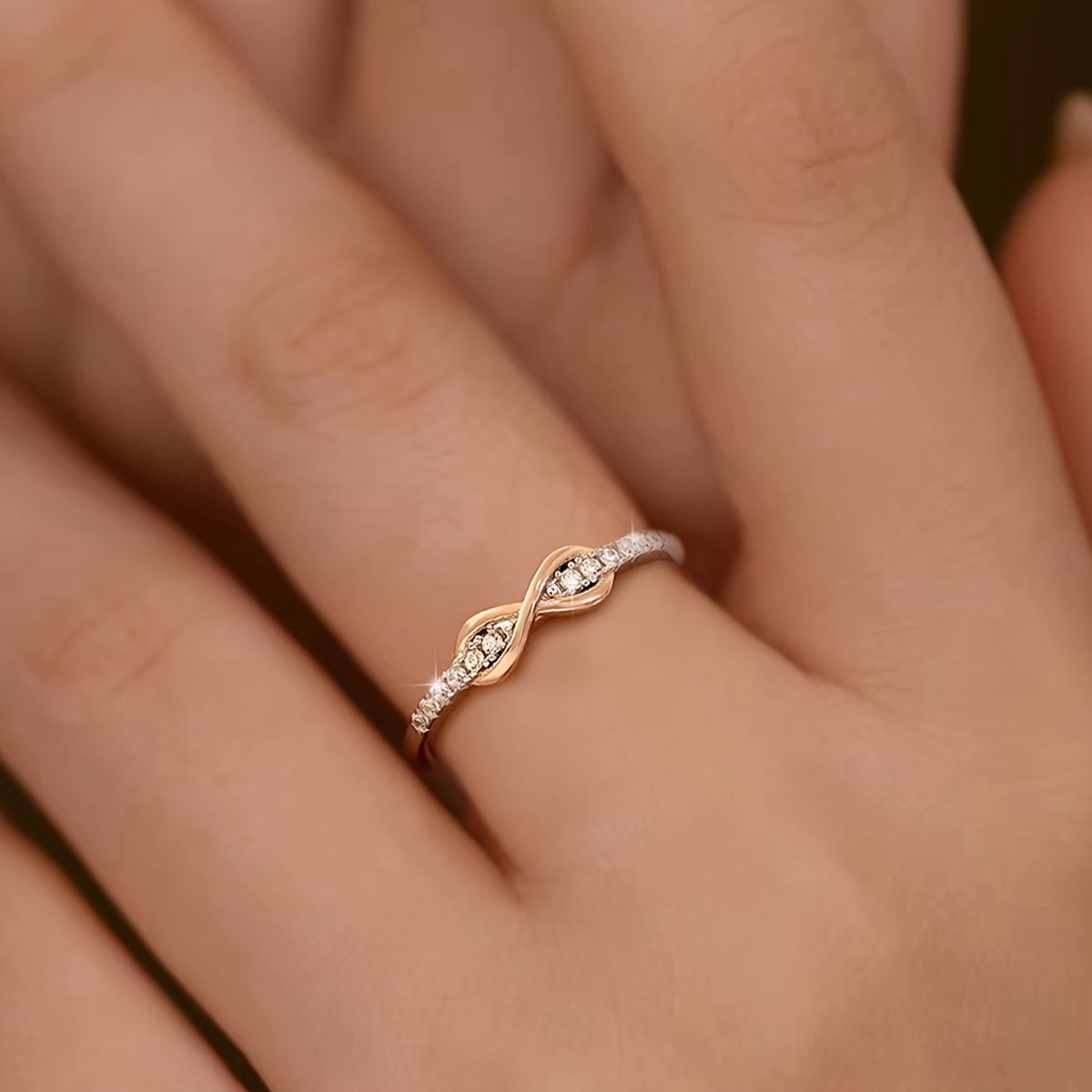 Bague « 8 chanceux » pour femme en argent sterling 925 – Incrustation de zircone cubique, design bicolore, anneau empilable élégant, tailles 5-10, bijou raffiné pour mariage et cadeau
