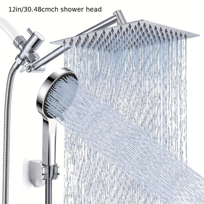 Combiné douche de tête haute pression et douchette à main, bras d'extension de 11 pouces, 9 réglages, anti-fuite, hauteur réglable, chrome noir mat