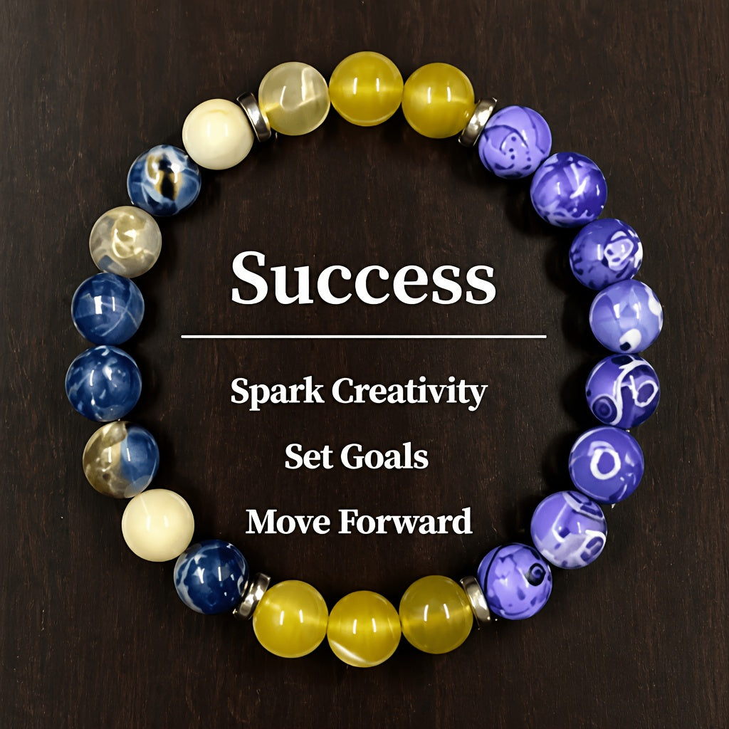 Ensemble de 9 bracelets superposés en pierre naturelle et perles de verre – Bracelets en perles faits main de 8 mm avec détails en alliage de zinc, bijoux empilables élégants pour femmes, cadeau idéal pour les fêtes, banquets et festivals