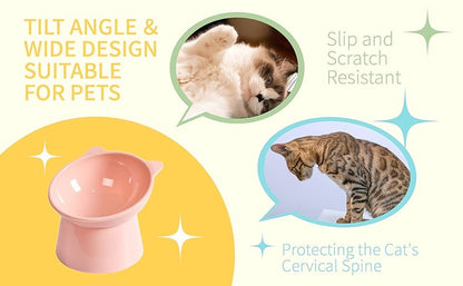 Ensemble de 3 gamelles surélevées pour chat en forme d'oreilles de chat, support antidérapant, design ergonomique pour le cou, écuelle pour animaux tricolore (rose, vert, bleu), idéal pour foyer à plusieurs chats