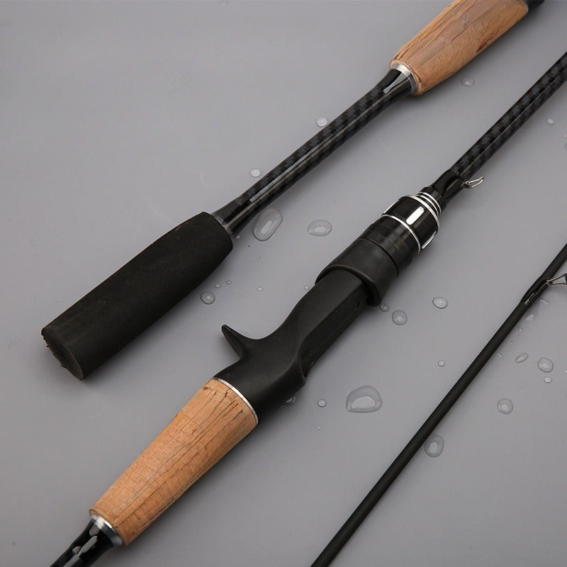 Canne à pêche en fibre de carbone 180 cm avec poignée en bois – Canne casting légère à deux sections, action moyenne, pour toutes les eaux, pêche au bar en eau douce et en mer, pour hommes et femmes