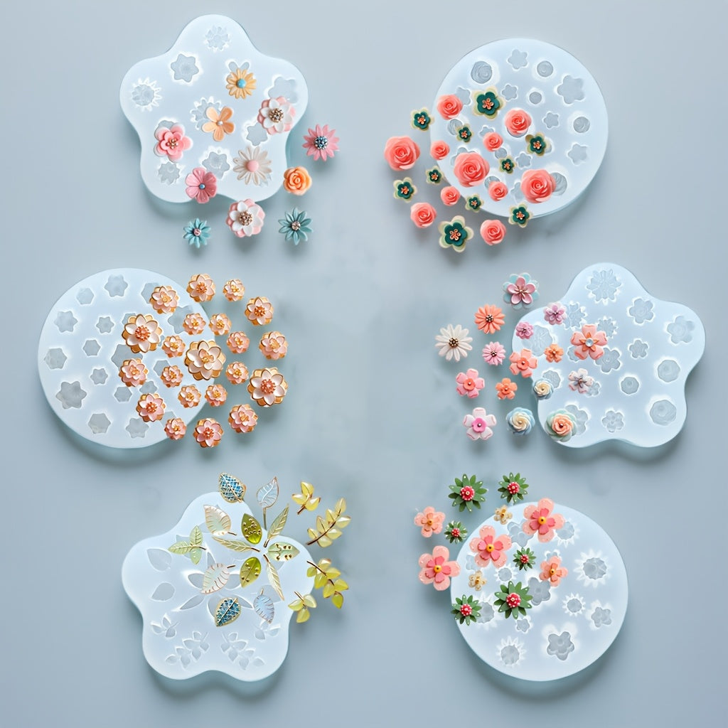Ensemble de 6 moules en silicone pour résine en forme de fleur – Moules de moulage pour bijoux, boucles d'oreilles, bracelets, colliers et manucures, outils d'art en résine pour cadeaux DIY