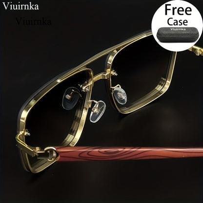 Lunettes de soleil carrées UV400 avec étui pour hommes et femmes – Monture rétro à double pont effet bois, lunettes unisexes style polarisé pour la conduite, les voyages, la plage et le style urbain, 7 couleurs