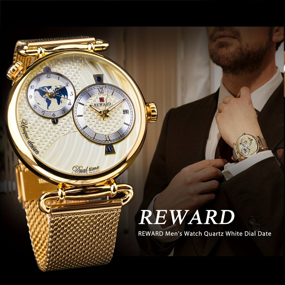 Montre à quartz vintage classique pour homme – Montre habillée élégante à cadran doré avec coffret cadeau, garde-temps analogique pour le travail, les occasions formelles et spéciales