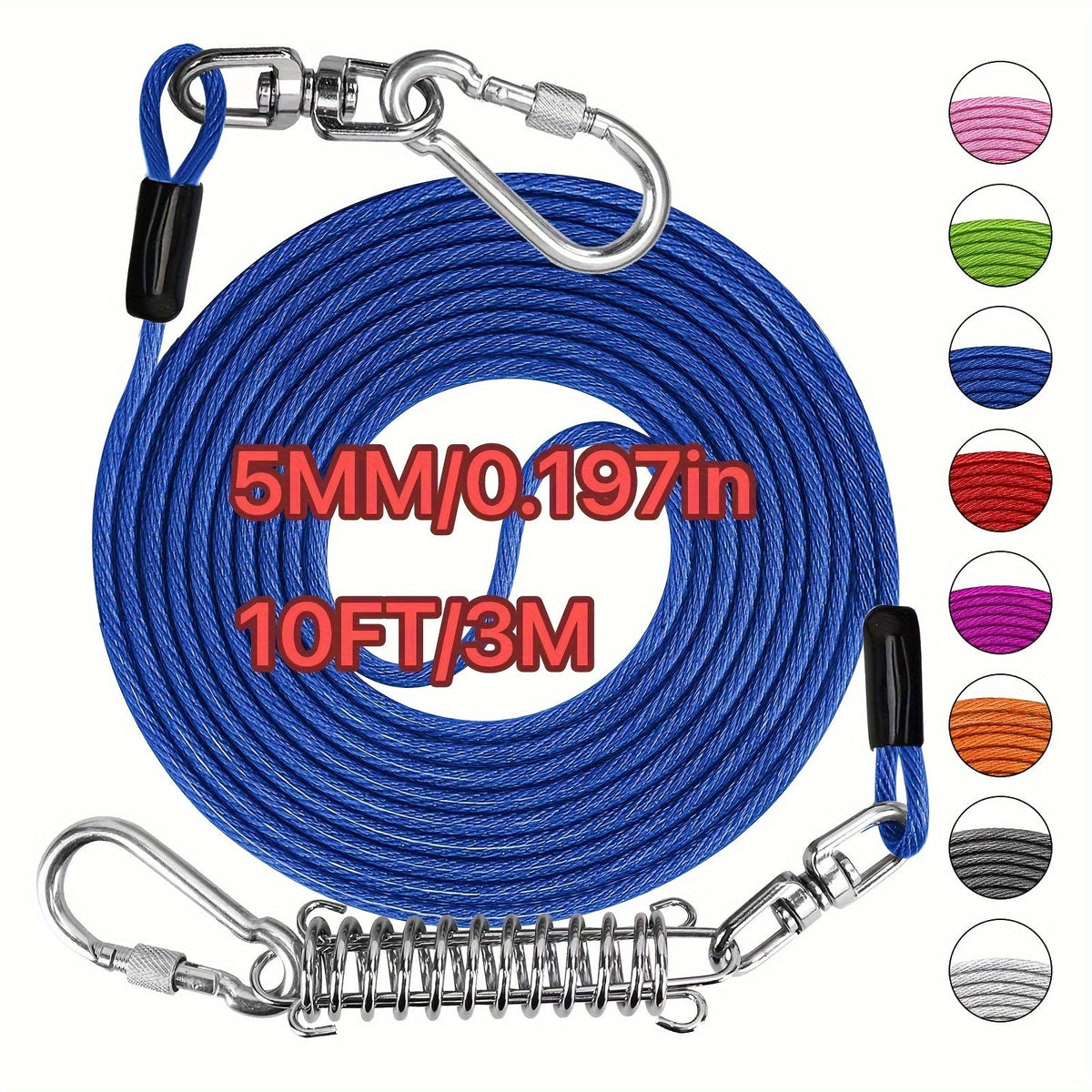 Laisse pour chien ultra-résistante de 1,8, 3, 4,5, 9, 15, 23 ou 30 mètres, câble d'attache d'entraînement pour grands chiens jusqu'à 225 kg, corde de course durable et résistante aux morsures pour le jardin
