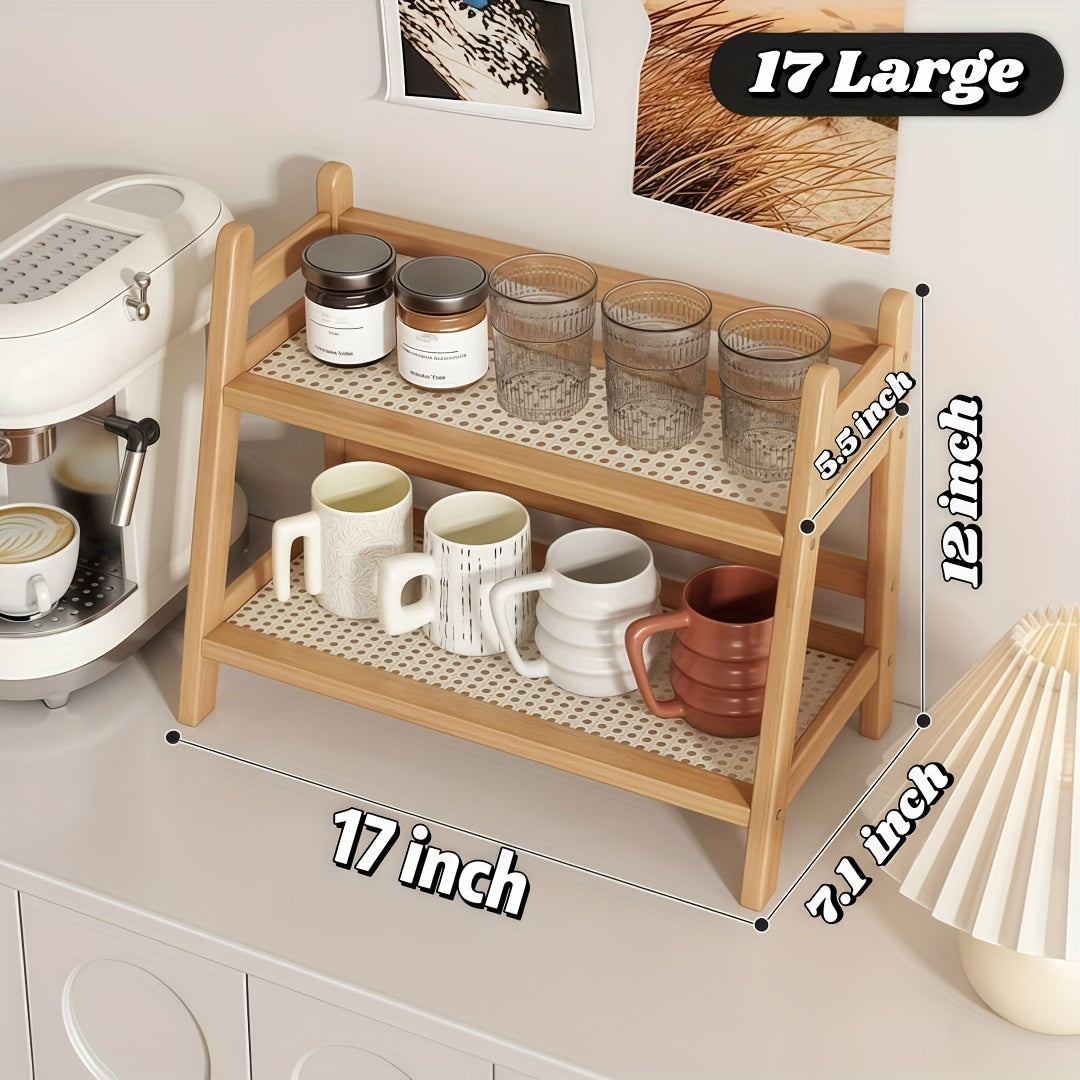 Étagère de comptoir en bois à 2 niveaux, design trapézoïdal vintage, organisateur de bureau en bambou pour cuisine, bureau, chambre, étagère de comptoir gain de place pour tasses à café, livres, décoration – Lot de 1 ou 2, grand et moyen