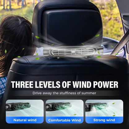 Ventilateur de voiture USB sans pales à 3 vitesses, refroidissement silencieux – Ventilateur de siège plug-and-play avec câble USB, restez au frais dans les embouteillages, ajustement universel pour tous les modèles de voiture, blanc et noir
