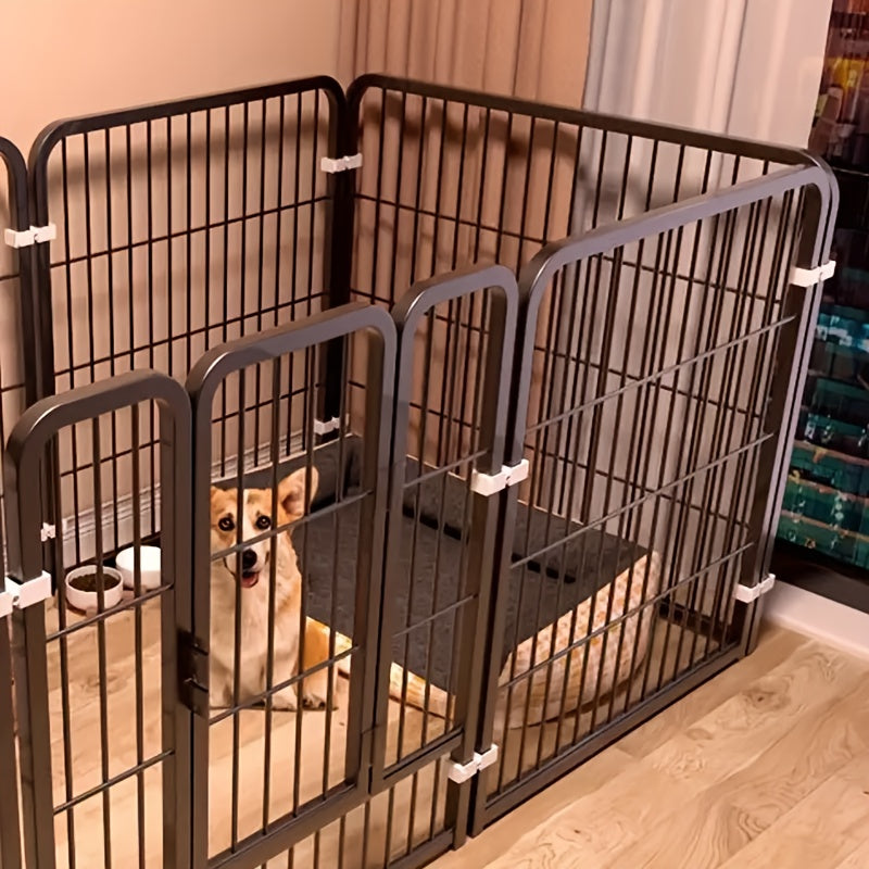 Enclos pour chien d’intérieur en acier inoxydable – Parc pour animaux multifonction avec zones de repos, de jeu et d’apprentissage de la propreté pour petits et moyens chiens, pré-assemblé pour une installation facile, noir ou blanc