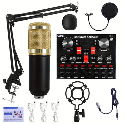 Kit de studio d'enregistrement pour podcast BM-800 avec carte son live, changeur de voix et écouteurs – Kit d'interface audio complet pour streaming, vlogging et diffusion en direct, plusieurs modèles disponibles