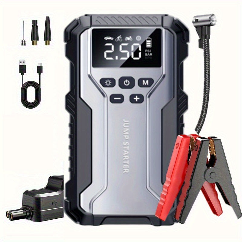 Kit de démarrage portable pour voiture, booster de batterie 12V multifonction avec lampe de poche LED, éclairage de secours SOS et pompe à air pour voitures, camions et accessoires d'alimentation d'urgence