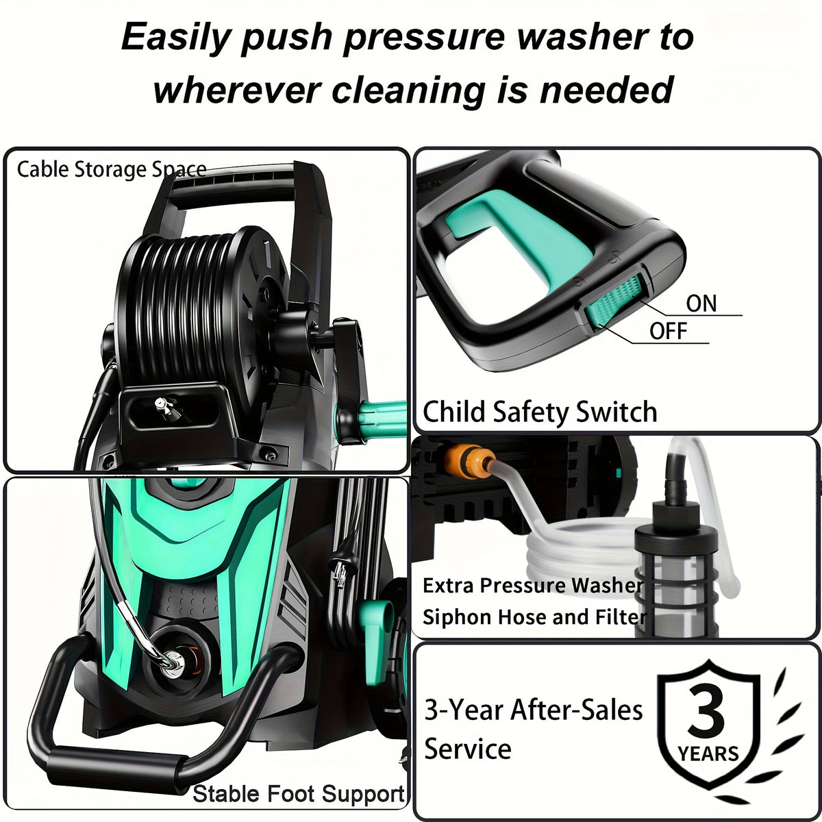 Nettoyeur haute pression électrique 4500 PSI 3,2 GPM – avec canon à mousse, 4 buses à connexion rapide, tuyau d'admission et filtre pour le nettoyage des voitures, clôtures, allées et de la maison