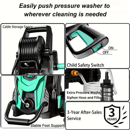 Nettoyeur haute pression électrique 4500 PSI 3,2 GPM – avec canon à mousse, 4 buses à connexion rapide, tuyau d'admission et filtre pour le nettoyage des voitures, clôtures, allées et de la maison