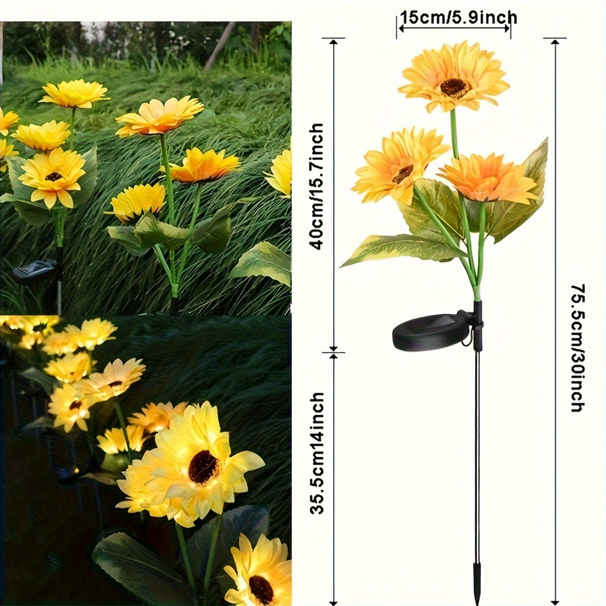 Lampes solaires tournesol pour jardin, éclairage décoratif étanche sur piquet pour allée, pelouse, patio, cour et parterre de fleurs, allumage/extinction automatique, décoration de jardin solaire, lot de 1 ou 2