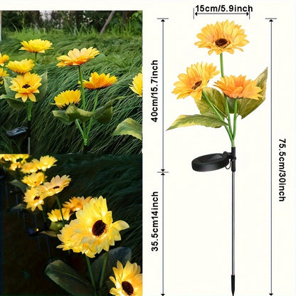 Lampes solaires tournesol pour jardin, éclairage décoratif étanche sur piquet pour allée, pelouse, patio, cour et parterre de fleurs, allumage/extinction automatique, décoration de jardin solaire, lot de 1 ou 2