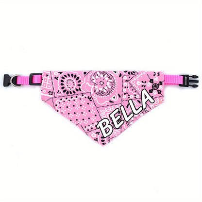 Bandana pour chien personnalisé avec fermeture à pression - Collier bavoir ajustable en polyester doux pour petits, moyens et grands chiens, tailles S M L, 4 couleurs (noir, rouge, bleu, rose), cadeau de vacances