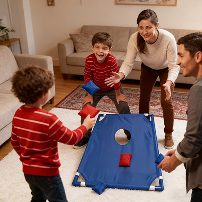 Jeu de cornhole portable avec 6 sacs de haricots rouges et bleus en coffret cadeau, jeu de lancer pour le jardin, activités familiales en plein air, voyages, fêtes et rassemblements, jeu de lancer facile à installer pour les 5 ans et plus