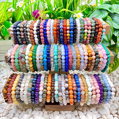 Lot de 20 bracelets de perles en pierre naturelle colorée – Bracelet élastique fait main, mélange de couleurs aléatoire, style bohème vintage, bijoux empilables unisexe pour femmes et hommes