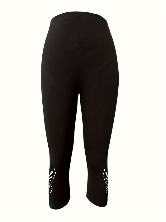 Legging trois-quarts pour femme avec découpes papillon, haute élasticité, opaque et moulant - Legging Capri élégant pour le yoga, la gym et le quotidien, toutes saisons