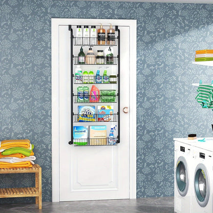 Organisateur de garde-manger suspendu sur porte, étagère à épices en métal à 8 et 6 niveaux – Rangement de cuisine pour porte de garde-manger, buanderie et salle de bain – Étagère à épices polyvalente en noir et blanc