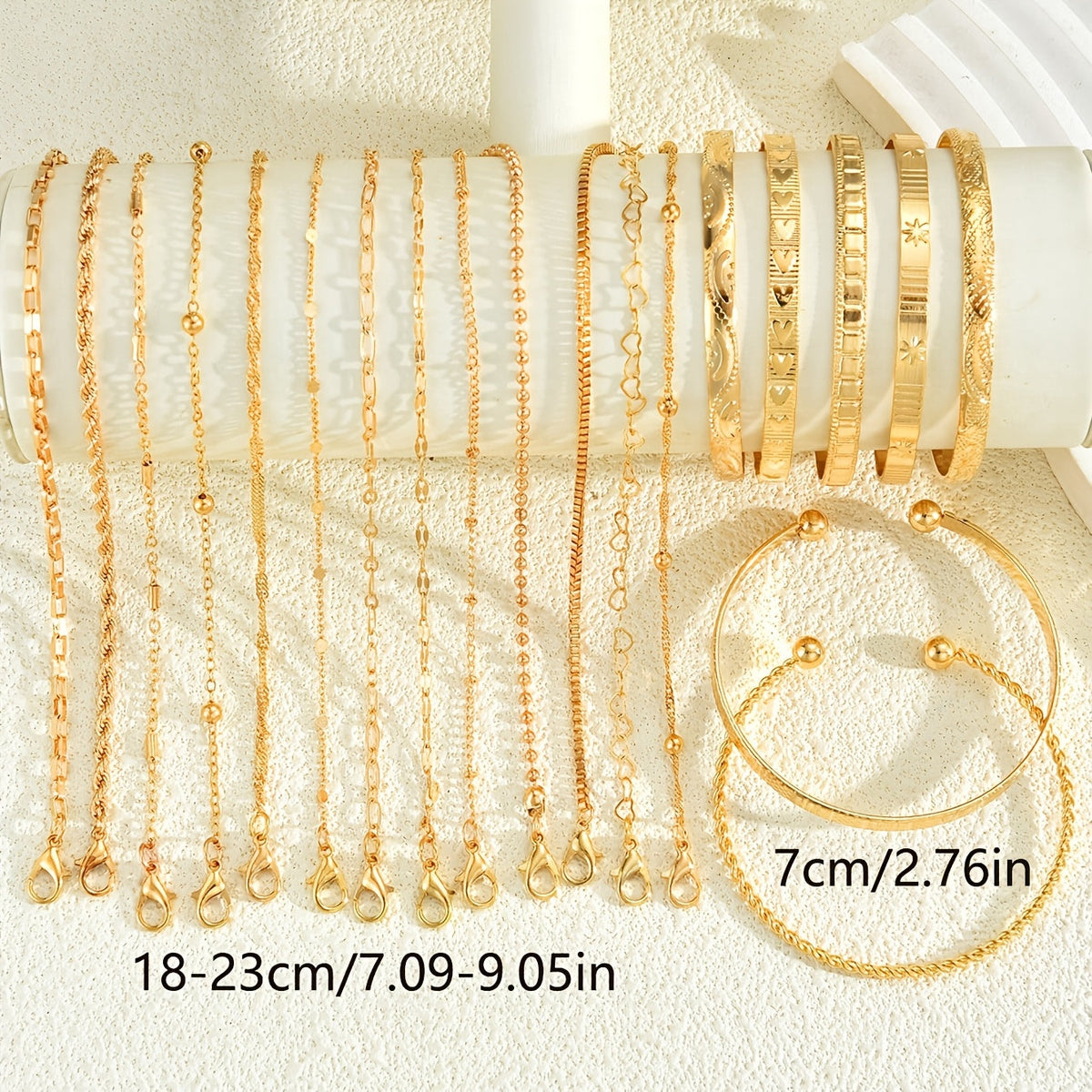 Ensemble de bracelets plaqués or KC pour femmes, lot de 7 ou 20 pièces, bracelets à breloques assortis et empilables, élégants pour le quotidien et les cadeaux