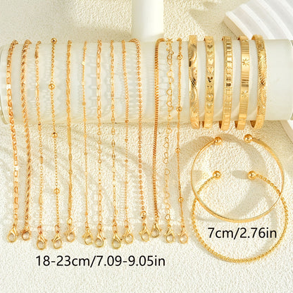 Ensemble de bracelets plaqués or KC pour femmes, lot de 7 ou 20 pièces, bracelets à breloques assortis et empilables, élégants pour le quotidien et les cadeaux