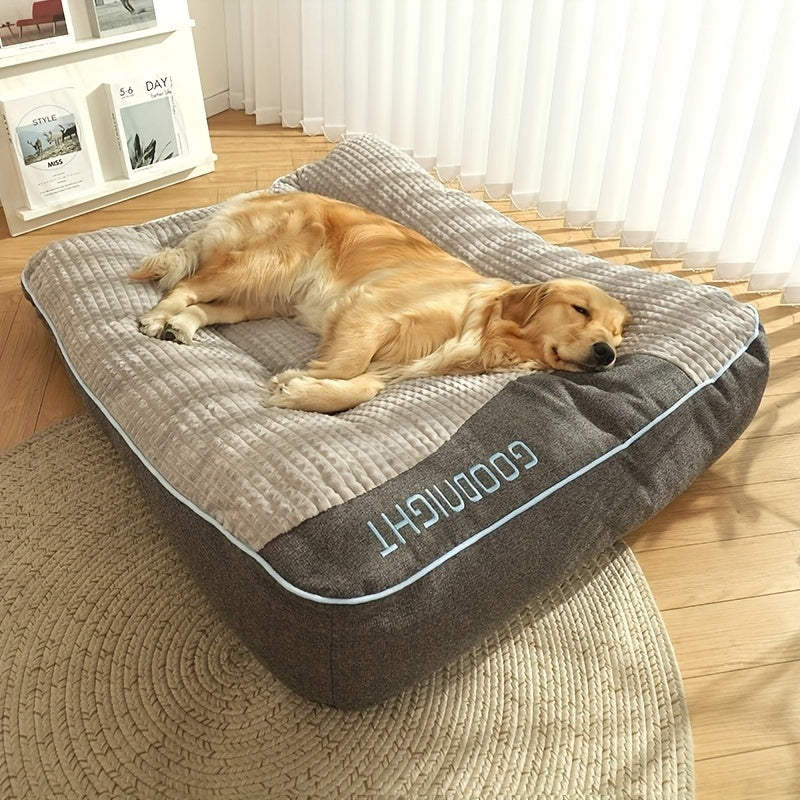 Canapé-lit futon de luxe à carreaux pour chiens et chats de taille moyenne et grande – Garnissage en polyester doux toutes saisons, fond antidérapant, parfait pour les golden retrievers, comprend des balles jouets en bonus, lit douillet pour chien