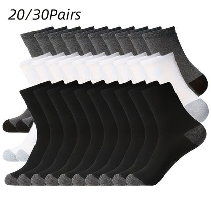 Lot de 20 ou 30 paires de chaussettes pour homme – Chaussettes de sport mi-mollet respirantes, chaussettes de sport à évacuation de l'humidité pour homme, taille unique