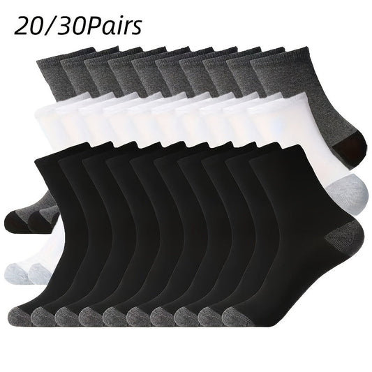 Lot de 20 ou 30 paires de chaussettes pour homme – Chaussettes de sport mi-mollet respirantes, chaussettes de sport à évacuation de l'humidité pour homme, taille unique