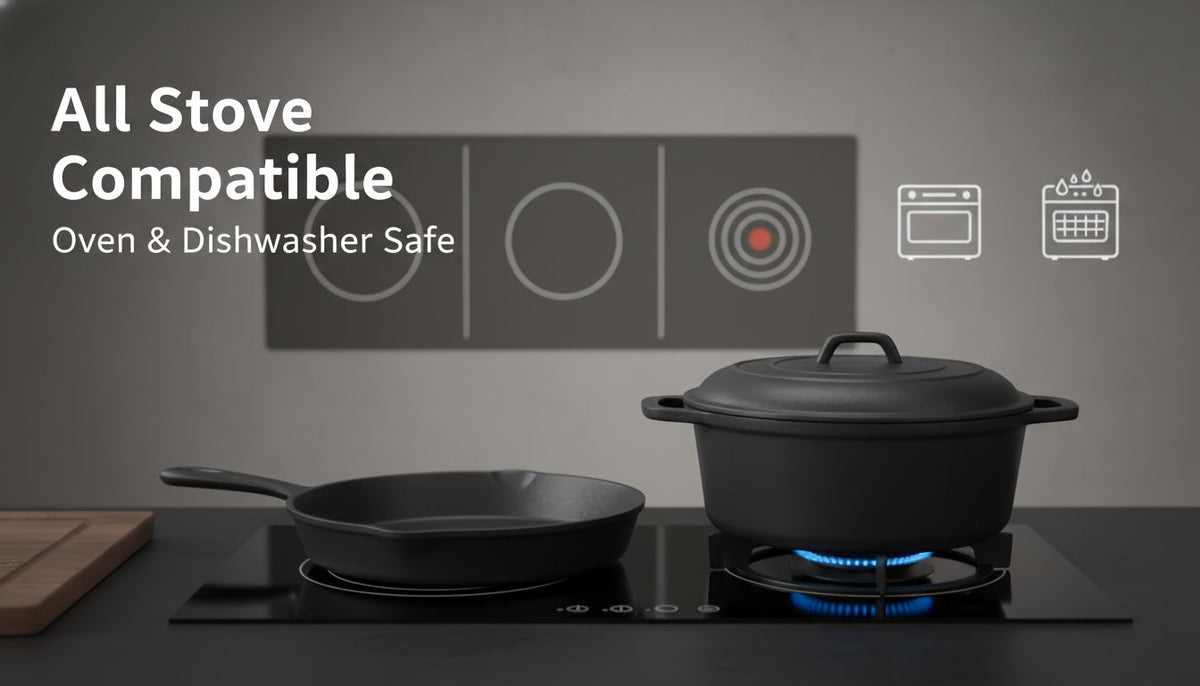 Ensemble d'ustensiles de cuisine en fonte, 6 pièces : poêle antiadhésive, cocotte, poêle à griller, kit pour induction, gaz, feu de camp, barbecue, cuisine en plein air et maison