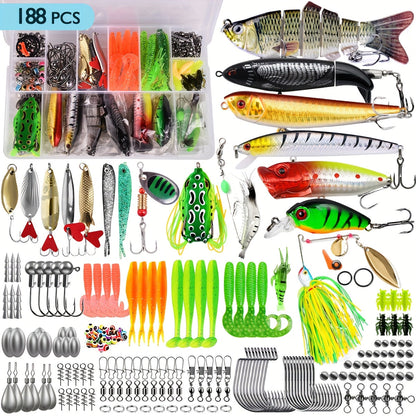 Kit de leurres de pêche, coffret de 78/106/188/361 pièces pour eau douce, comprenant cuillères, vers souples, hameçons et accessoires pour la pêche au bar, à la truite et au saumon, équipement de pêche complet pour débutants et professionnels