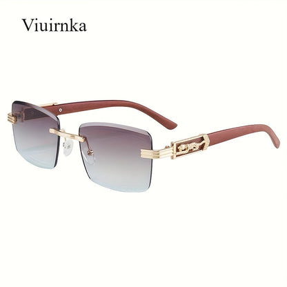 Lunettes de soleil rectangulaires vintage sans monture pour hommes et femmes – Lunettes tendance avec branches léopard et protection UV, 7 couleurs de verres, lunettes unisexes stylées pour l'extérieur, la conduite, les voyages, les fêtes et le quotidien